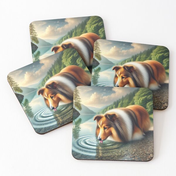 Item preview, Sheltie Drinks Water from the River designed and sold by DesignsByHania.