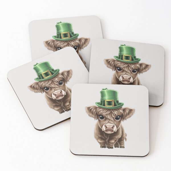 Item preview, Highland cow calf wearing a trendy green st patricks day hat designed and sold by 123ks.