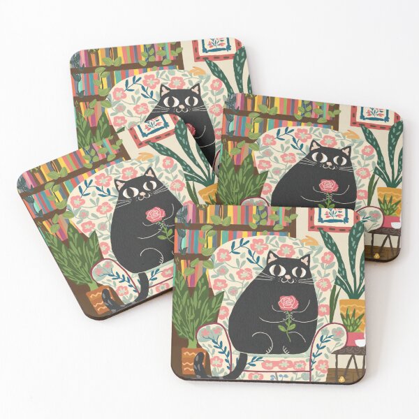 Item preview, This is a rose for you! A cute black kitten in a is chilling in an armchair preparing to hand a rose. designed and sold by SaraSumi.