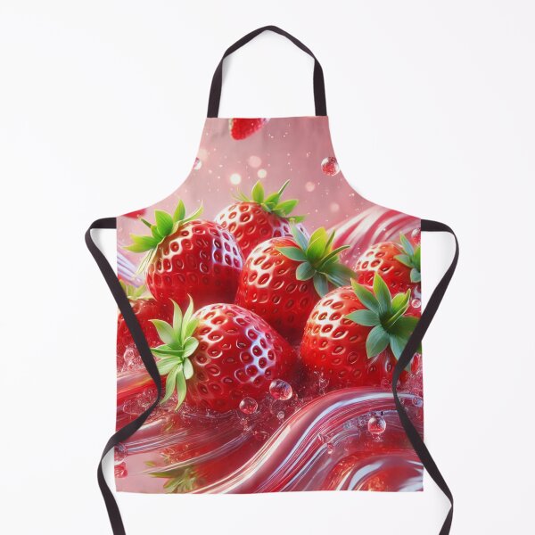 Aperçu de l'œuvre Fraises rouges flottant sur une surface rose brillante et réfléchissante créée et vendue par PixelStoneDesign .