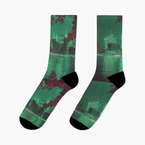 Item preview, Cyber Dreamscape: Futuristic New York City in Emerald Lights 3:2 designed and sold by ZGigerBarker.