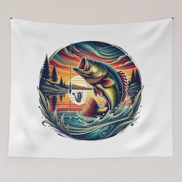 Item preview, Vibrant Bass Fishing Sunset Scene designed and sold by EsraaCreations.