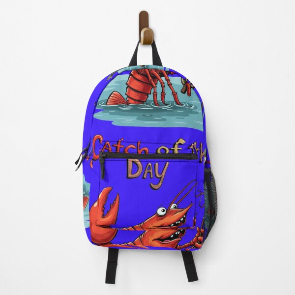 Item preview, Ocean's Revenge: A hilarious illustration of a lobster, wielding a fishing rod, triumphantly reeling in a surprised human fisherman. designed and sold by Camel & Quirk.