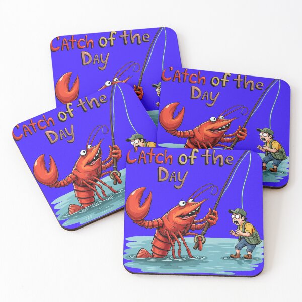 Item preview, Ocean's Revenge: A hilarious illustration of a lobster, wielding a fishing rod, triumphantly reeling in a surprised human fisherman. designed and sold by Grang Art Artistic Designs.