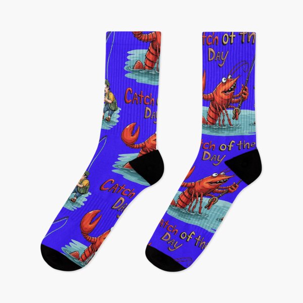 Item preview, Ocean's Revenge: A hilarious illustration of a lobster, wielding a fishing rod, triumphantly reeling in a surprised human fisherman. designed and sold by Grang Art Artistic Designs.