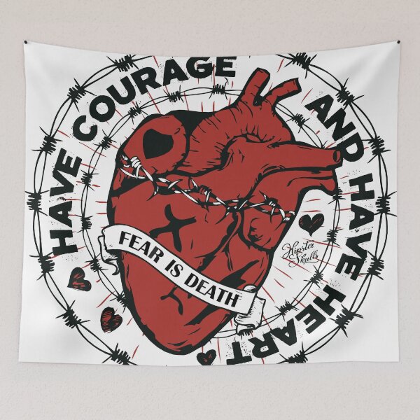 Item preview, Heart tattoo have courage and heart old school fear is death barber designed and sold by Achille3777.