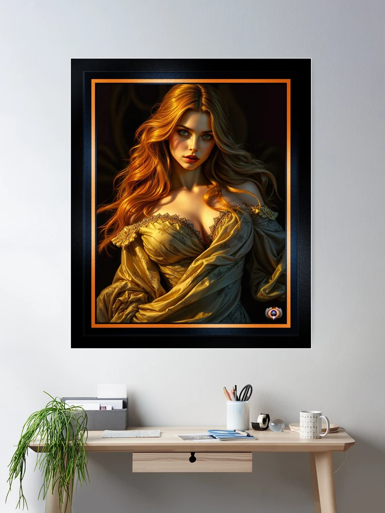 Portrait Of The Golden Haired Blonde, Seraphina During Sunset Mesmerizing AI Concept Art by Xzendor7 Room Decor Poster Art Print