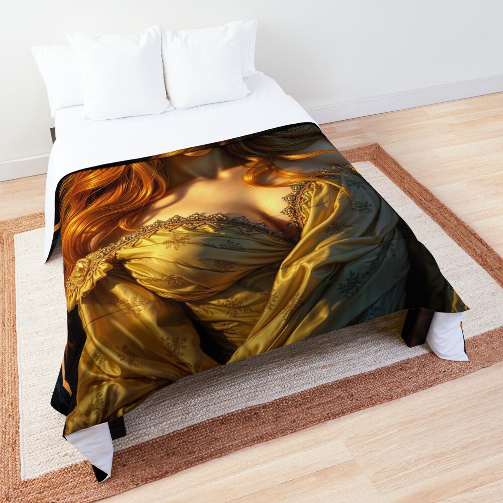 Portrait Of The Golden Haired Blonde, Seraphina During Sunset Mesmerizing AI Concept Art by Xzendor7 Decorative Art Print Comforter
