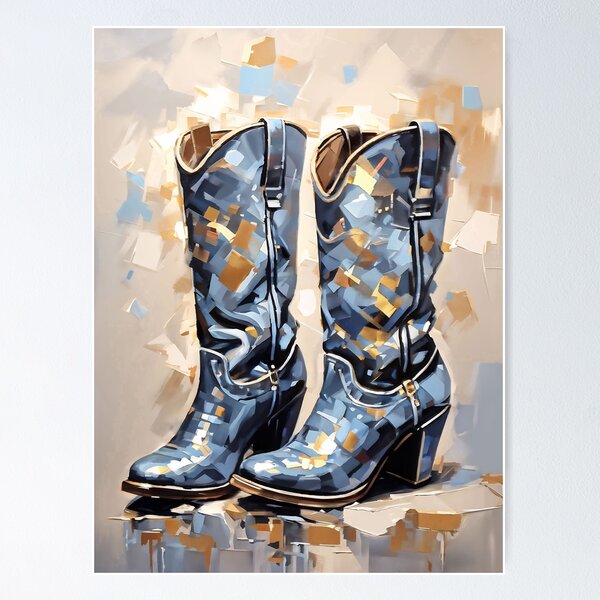 Artikelvorschau, Cowgirlstiefel, Disco-Jeansblau, Western-Retro, Maximalistinnen-Mädchen entworfen und verkauft von ArticraftShop.