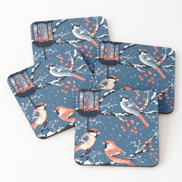Item preview, Winter birds at the bird feeder designed and sold by Folksy Living.