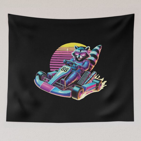 Item preview, Go-kart Raccoon In Neon Style designed and sold by LuminOrb.