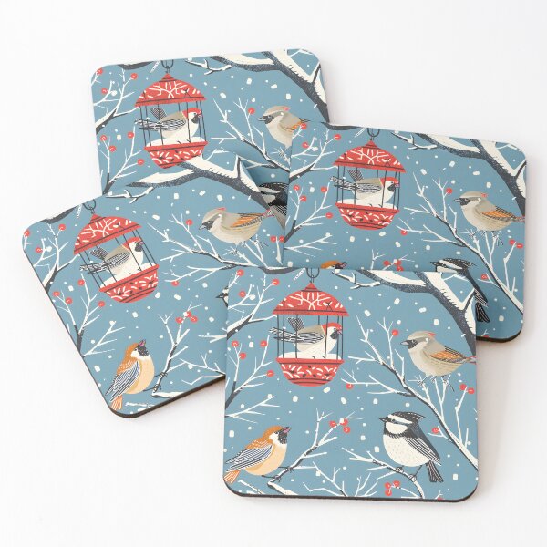 Item preview, Cute little birds in winter bird feeder designed and sold by Folksy Living.