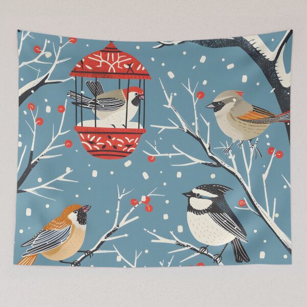Item preview, Cute little birds in winter bird feeder designed and sold by Folksy Living.