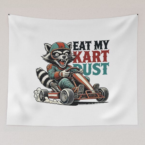 Item preview, Funny Retro Raccoon Go-kart Dust Eating Saying designed and sold by LuminOrb.