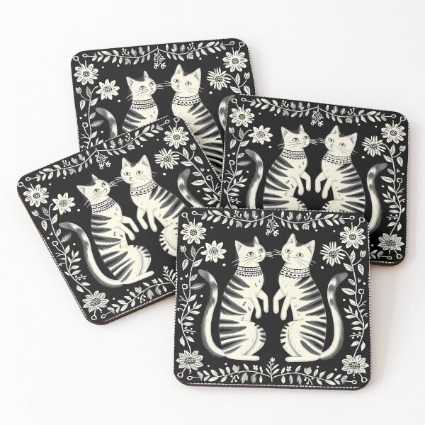 Item preview, Two cats mirror image modern folk black and white designed and sold by Folksy Living.