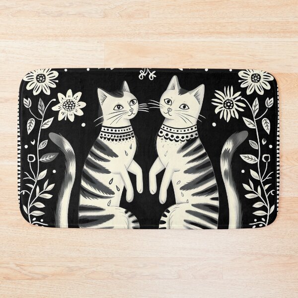 Item preview, Two cats mirror image modern folk black and white designed and sold by Folksy Living.