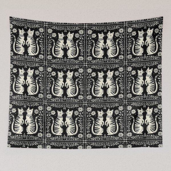 Item preview, Two cats mirror image modern folk black and white designed and sold by Folksy Living.
