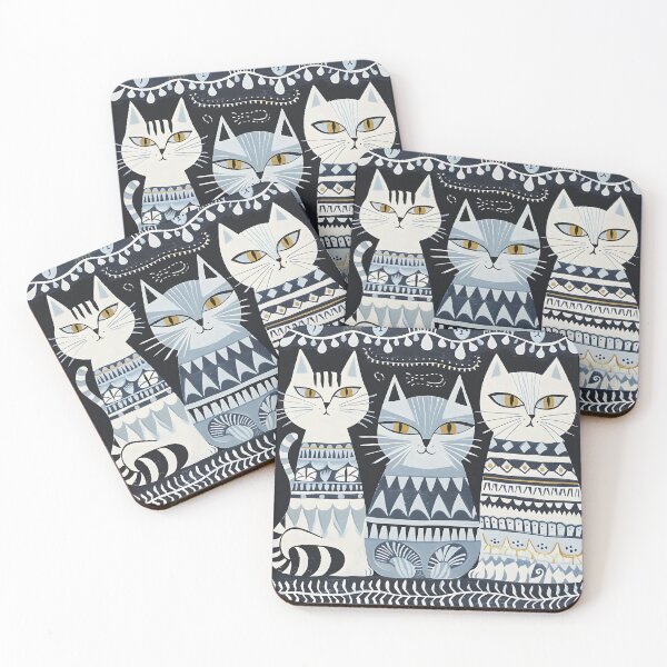 Item preview, Three cats modern folk black and white designed and sold by Folksy Living.