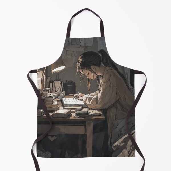 Item preview, A student concentrating on his studies at a desk lit by warm light, in a cluttered room, late at night. designed and sold by Jerhus.
