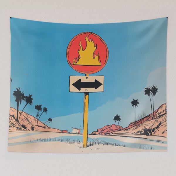 Item preview, Fire Warning Sign in a Palm-Lined Desert designed and sold by memememescat.