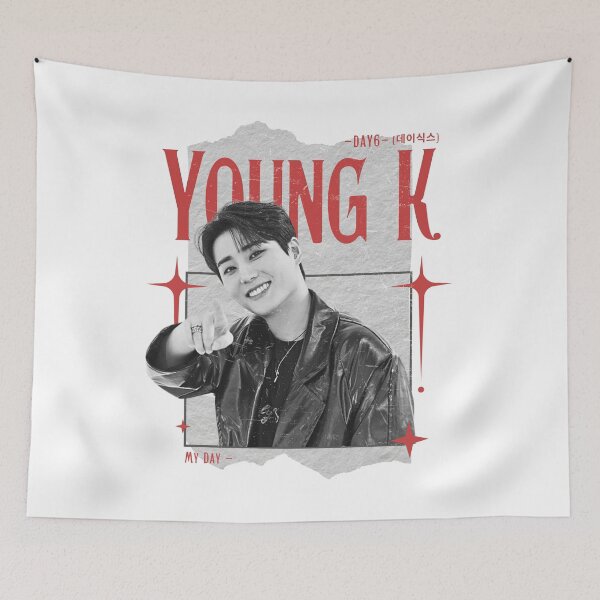 Item preview, DAY6 Young K Members Retro Scrapbook Black and Red Collage Design designed and sold by HELL0WBELLO.
