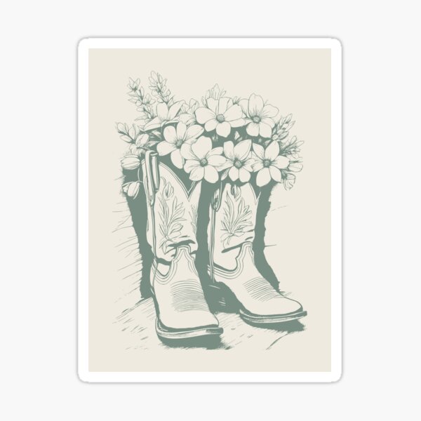 Item preview, Cowgirl Flower Boots, Sage Green Western, Southern Girl Preppy art designed and sold by ArticraftShop.