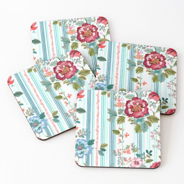 Item preview, Summer Blossoms flowers and blue stripes in a seamless pattern design designed and sold by Clara Fruggeri.