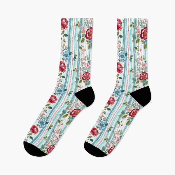 Item preview, Summer Blossoms flowers and blue stripes in a seamless pattern design designed and sold by Clara Fruggeri.