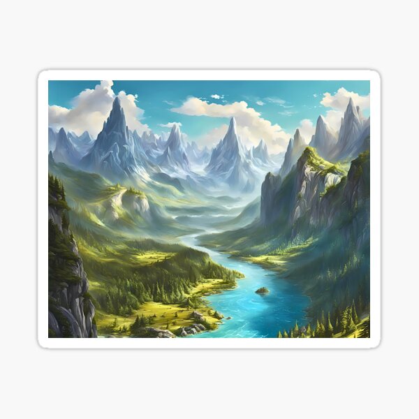 Fantasy Art Style Landscape Design "Wide View" Sticker