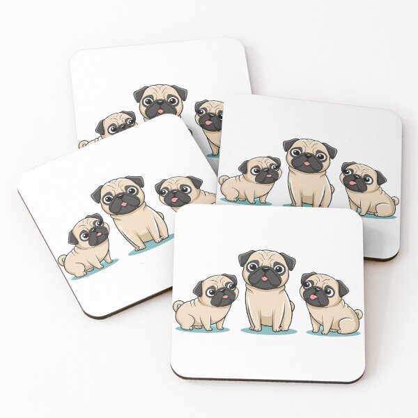 Item preview, Cute adorable cartoon drawings of three cute pugs sitting together designed and sold by Arun Fernando.
