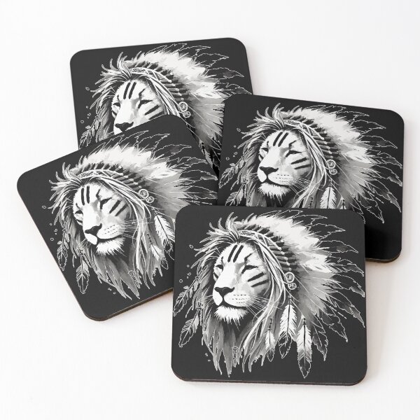 Aperçu de l'œuvre Coiffe de plumes Lion War Cap monochrome créée et vendue par TomFrontierArt.