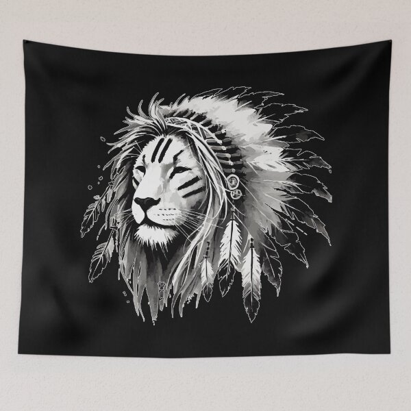 Item preview, Lion War Bonnet Feather Headdress Monochromatic designed and sold by TomFrontierArt.
