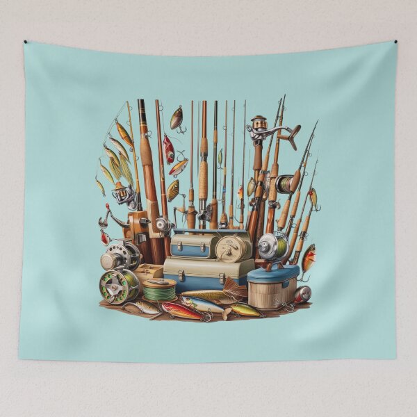 Item preview, Fishing Gear Collage with Rods and Reels designed and sold by EsraaCreations.