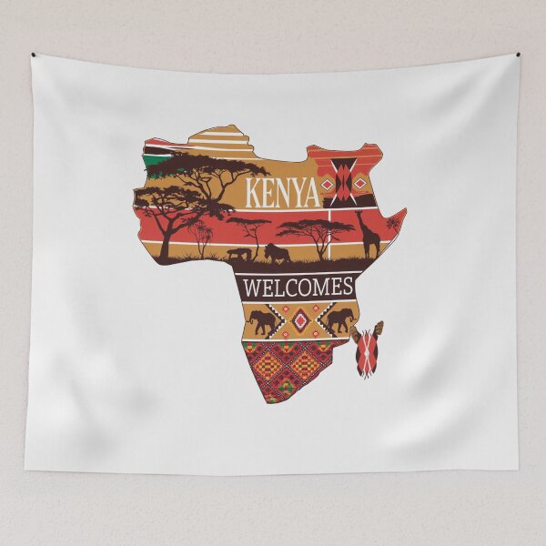 Item preview, Kenya Welcomes Flag Map Safari, Masai, Nairobi designed and sold by AnimalsDH305.
