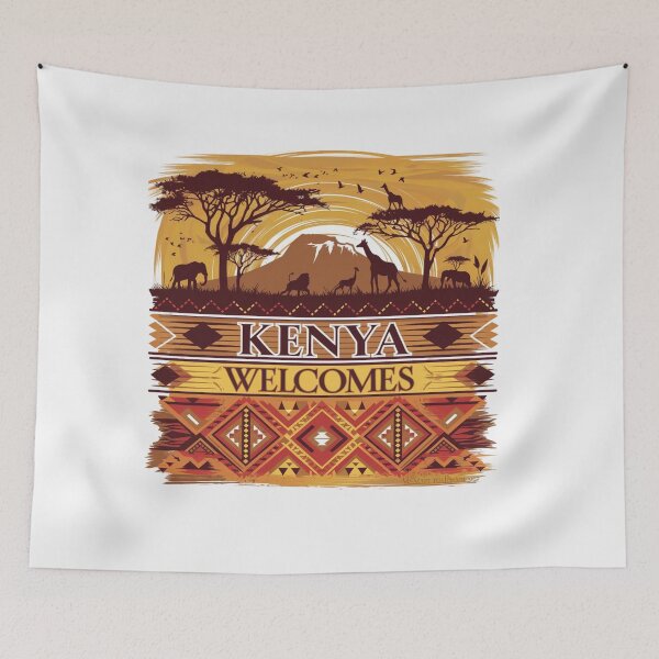Item preview, Kenya Welcomes Flag Map Safari, Masai, Nairobi designed and sold by AnimalsDH305.