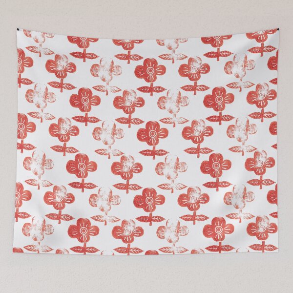 Item preview, Red Floral block print. Lino cut. designed and sold by AusraB.