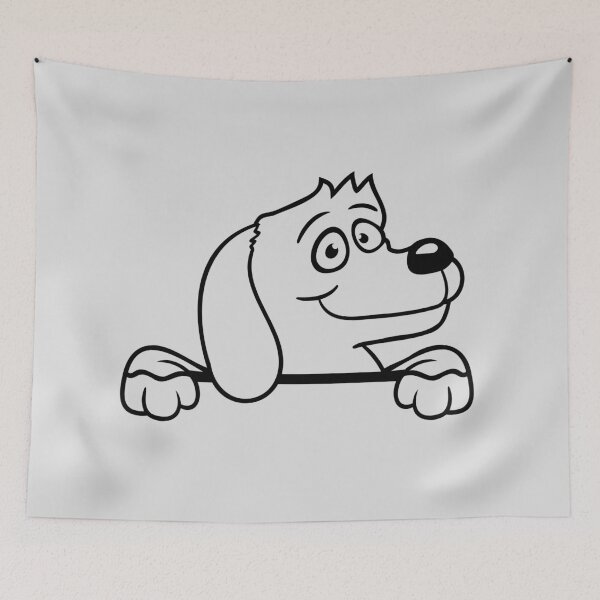Item preview, Dog Behind Wall Fence Sign Looking Happy Cute Funny Comic Cartoon designed and sold by shirt-o-mat.
