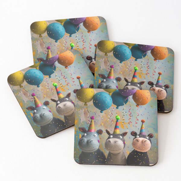 Item preview, Felted Party Hippos with Balloons and Confetti designed and sold by TringTringCards.