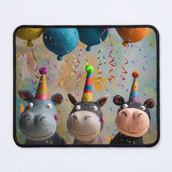 Item preview, Felted Party Hippos with Balloons and Confetti designed and sold by TringTringCards.