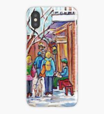 DOG WALKING RUE BEAUBIEN ROSEMONT LA PETITE PATRIE MONTREAL ART WINTER SCENE PAINTING iPhone Case