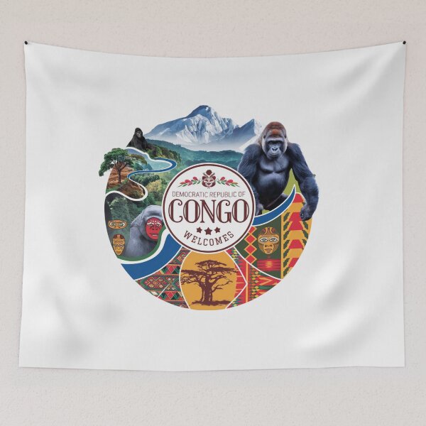 Item preview, Congo Democratic Republic Welcomes Flag Map Tropical jungle, Congo River designed and sold by AnimalsDH305.