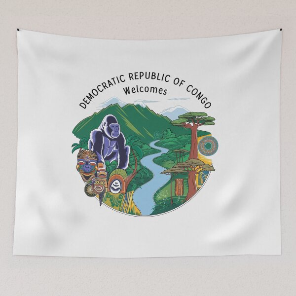 Item preview, Congo Democratic Republic Welcomes Flag Map Tropical jungle, Congo River designed and sold by AnimalsDH305.