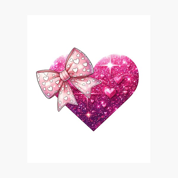 Artikelvorschau, Rosa Glitter Herz Schleife Valentinstag Liebe funkeln romantische Kunst entworfen und verkauft von JenBoyte.