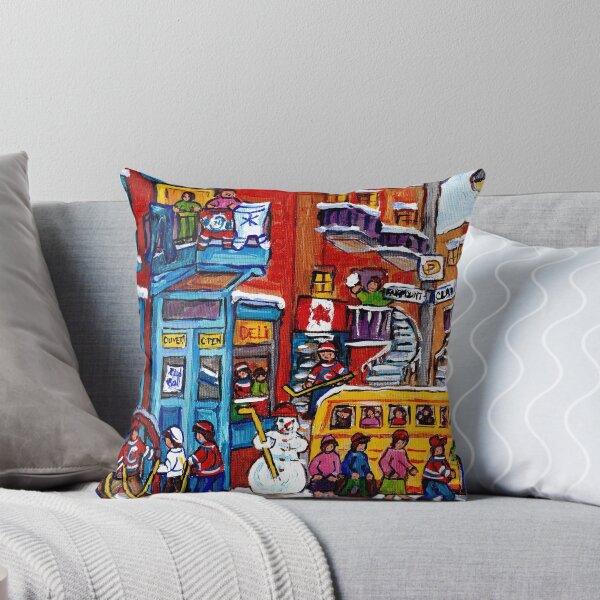 Item preview, WINTER WONDERLAND KIDS HOCKEY FUN MONTREAL ART BIG YELLOW SCHOOL BUS CANADIAN FLAG designed and sold by Carole  Spandau.