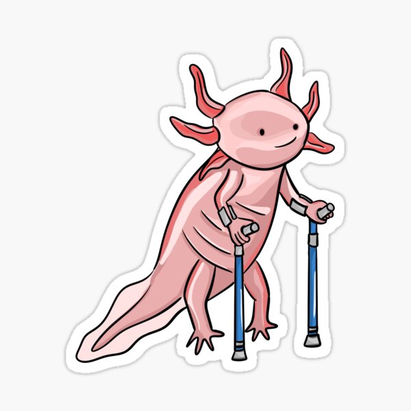Item preview, Pink Axolotl with Blue Arm Crutches designed and sold by InclusiveDinos.