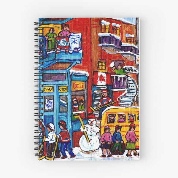 Item preview, WINTER WONDERLAND KIDS HOCKEY FUN MONTREAL ART BIG YELLOW SCHOOL BUS CANADIAN FLAG designed and sold by Carole  Spandau.