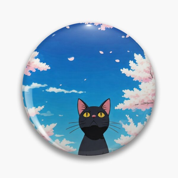 Item preview, Black Cat Looking Up At Falling Sakura Cherry Blossoms designed and sold by Pattern Unhinged.