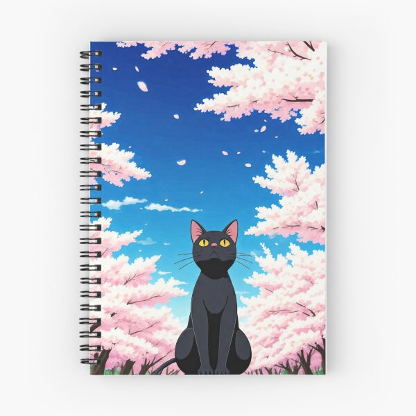 Item preview, Black Cat Looking Up At Falling Sakura Cherry Blossoms designed and sold by Pattern Unhinged.