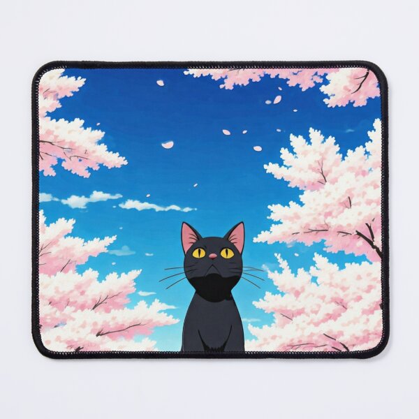 Item preview, Black Cat Looking Up At Falling Sakura Cherry Blossoms designed and sold by Pattern Unhinged.