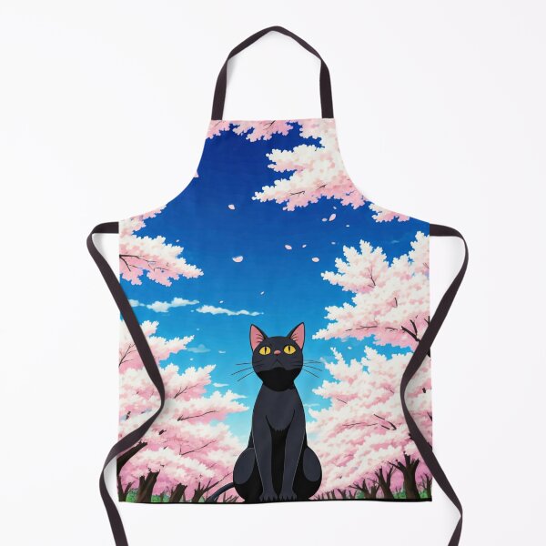 Item preview, Black Cat Looking Up At Falling Sakura Cherry Blossoms designed and sold by Pattern Unhinged.